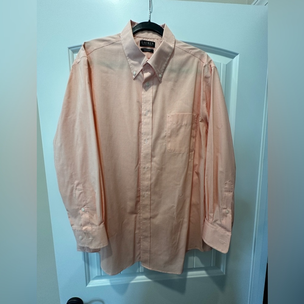 LAUREN BY RALPH LAUREN BUTTON DOWN COLLAR LONG SLEEVE DRESS SHIRT. SIZE XL.
